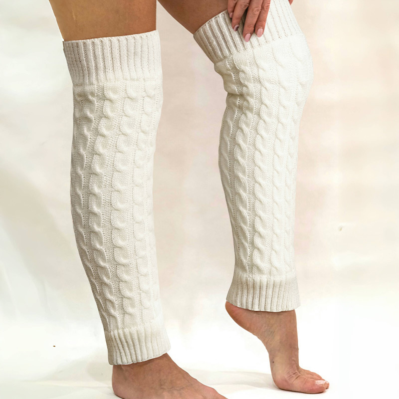 Cable Knit Leg Warmers Autumn Winter Figure Eight Fried Dough Twists Boot Socks